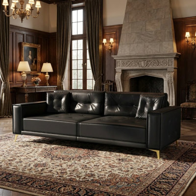 92.1" Wide Faux Leather King Size Pull Out Sleeper Sofa Bed with Tufted Cushions and Ultra-Wide Armrests