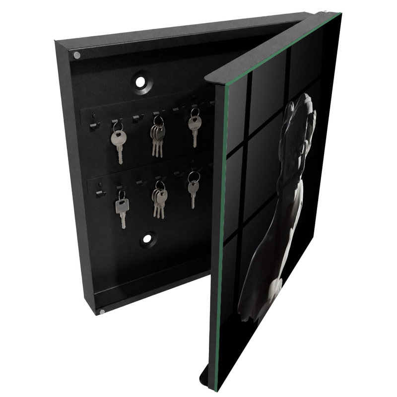Key storage box, Opens to the left, 30x30x5, Black, The elegance of sculpture in light and shadow, 