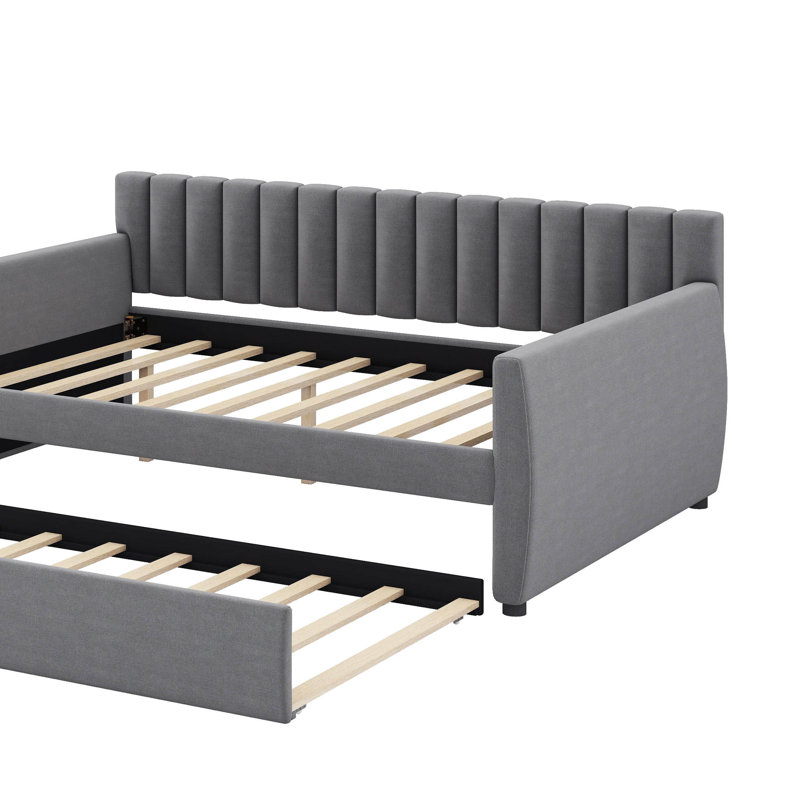 Full Size Upholstered Daybed With Trundle, Gray