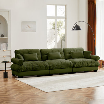 Grand canapé moderne en velours 3 places, canapé surdimensionné, siège et support de dossier Clould Like, avec coussins de taille et coussins décoratifs, vert olive