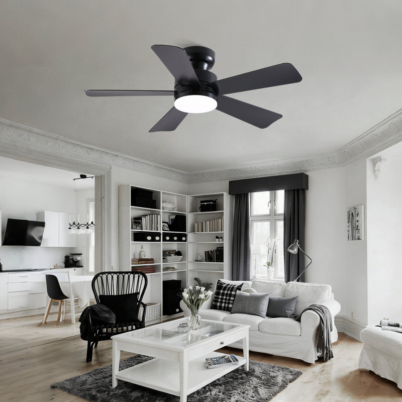 41"/46" 5-Blade Flush Mount Ceiling Fans With Lights And Remote/App, 41" Wide, Black