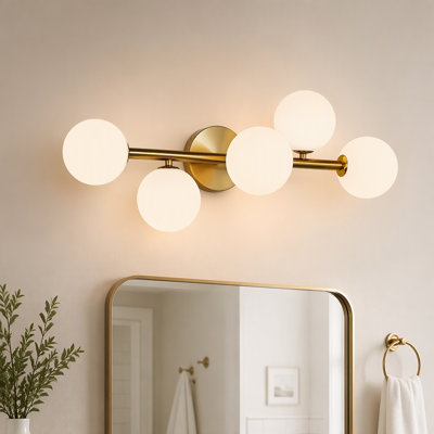 Plafonnier de salle de bain doré à 5 lumières, style moderne du milieu du siècle