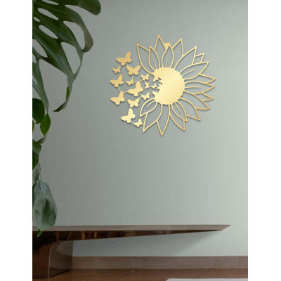 Flower and Butterflies Metal Wall Art Décor for Living Room, New Home & Office, Housewarming Gift