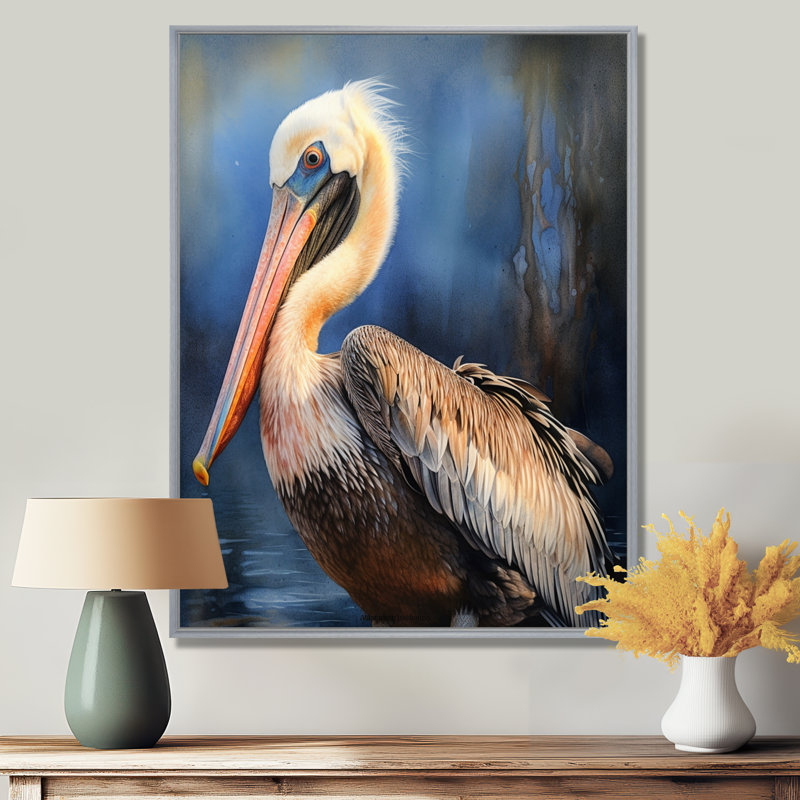 Majestic Pelican II - art mural sur toile Pelican, Encadrement argenté, 32" H x 24" W