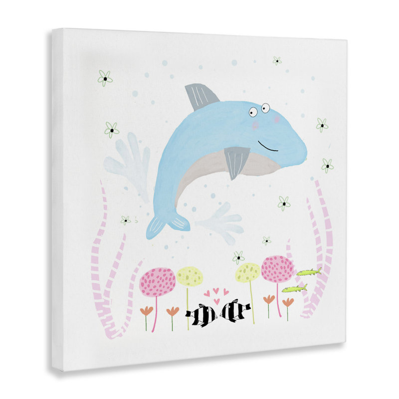 Bébé dauphin et toile de fleurs, design par Carla Daly, H 17 po x l 17 po