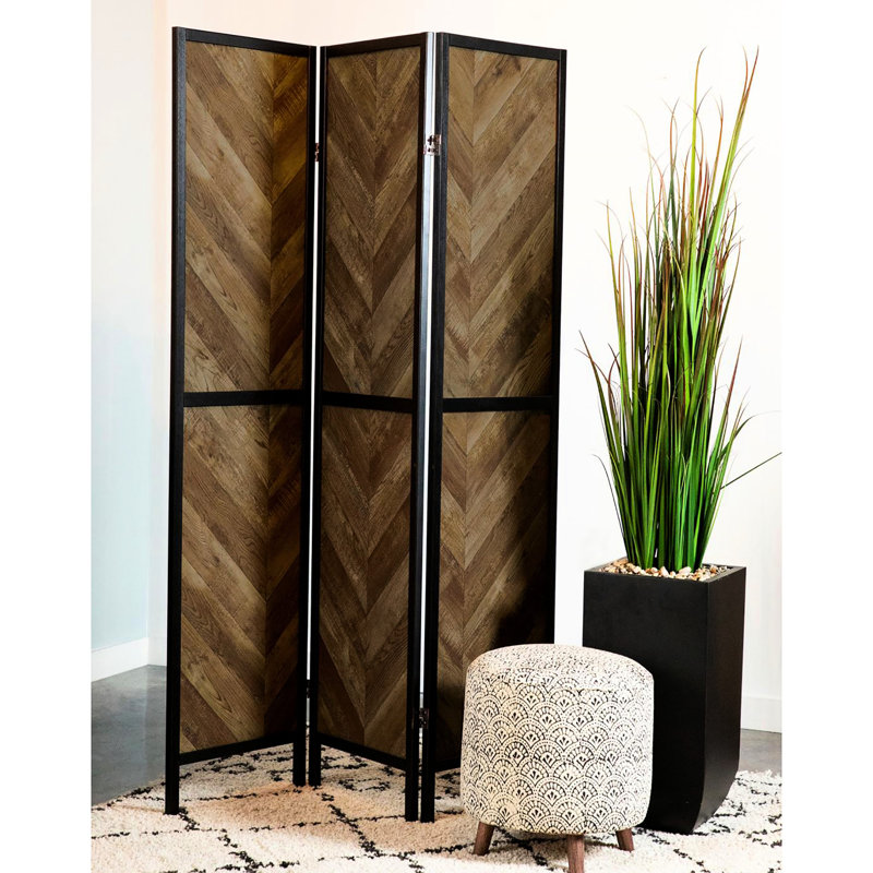 Paravent 3 pliant avec motif rustique tabac à chevrons, intimité et esthétique pour la pièce, paravent de 71,31 po x 52 po x 0,74 po