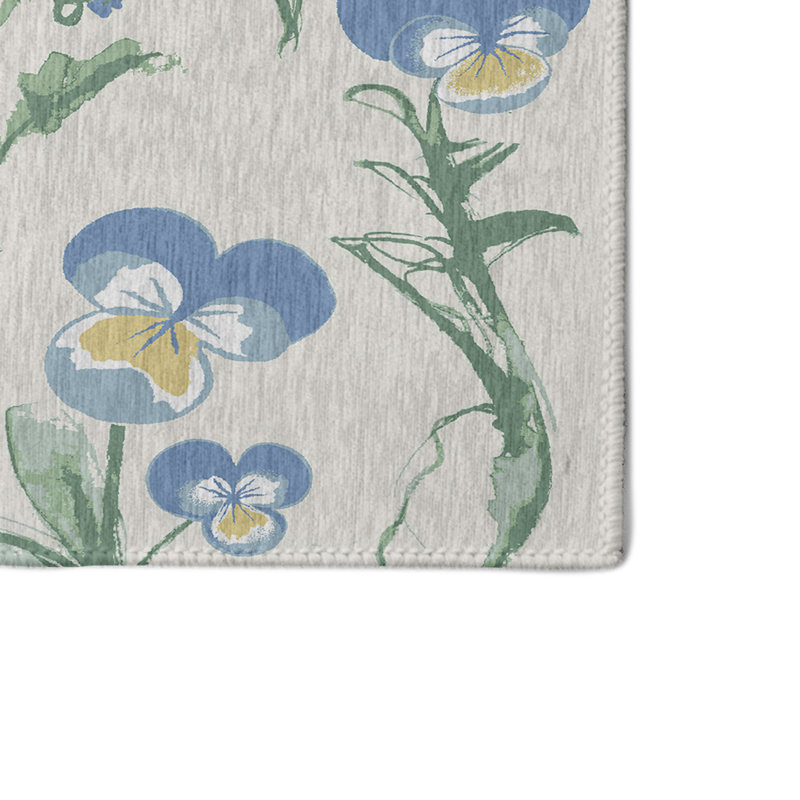 Motif floral bleu/vert/Ivoire Tapis décoratif alvordton, Rectangle 3 pi x 5 pi