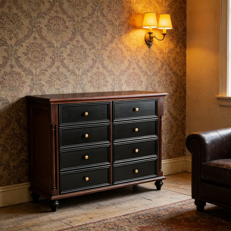 Armoire de rangement à 8 tiroirs en noyer de style classique