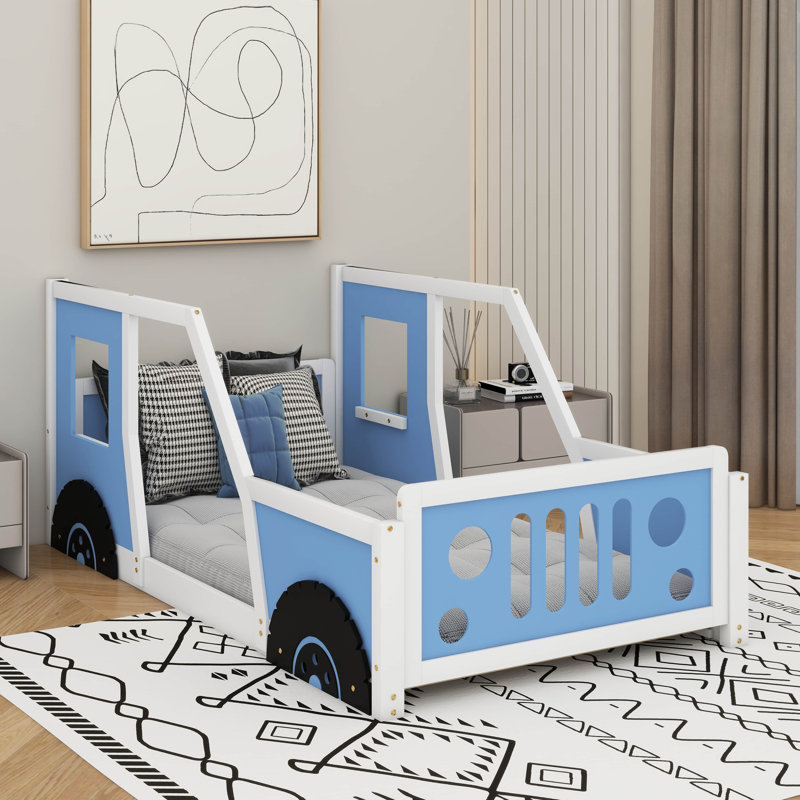 Lit plateforme simple avec roulettes Classic, Bleu
