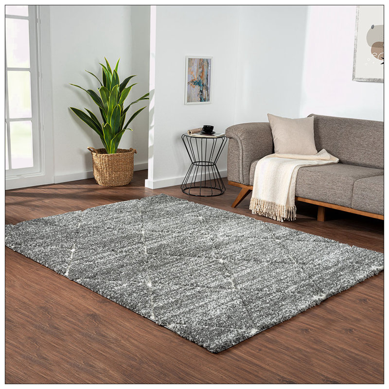 Tapis treillis gris et crème Lugar, Rectangulaire 8 pi x 10 pi