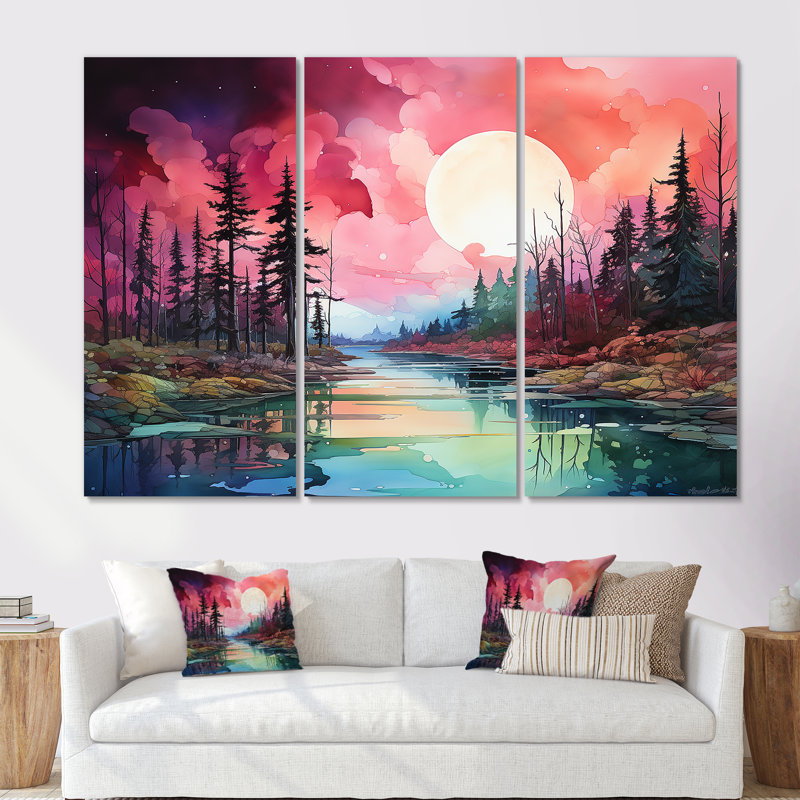 Ensemble de décorations murales Griffy - Aurore boréale, Toile tendue, H 40 po x l 60 po x P 1 po