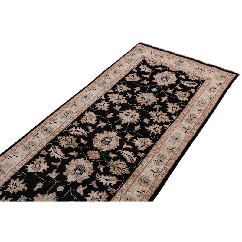 High-Quality Hand-Knotted Black And Beige Area Rug