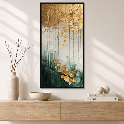 «Gold Green Elegant Gold Forest Line I», art mural sur toile Moody, impression encadrée sereine