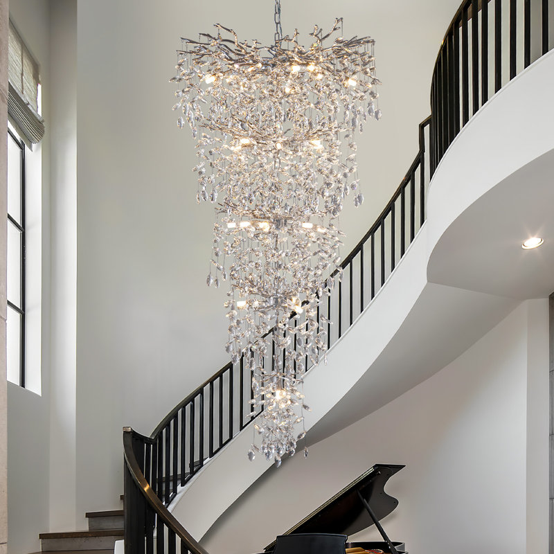 Dilpreet Crystal Dimmable LED Tiered Chandelier, 63" H x 30" W x 30" D, Black