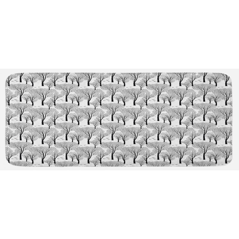 Tapis de cuisine noir et blanc à motif abstrait forêt