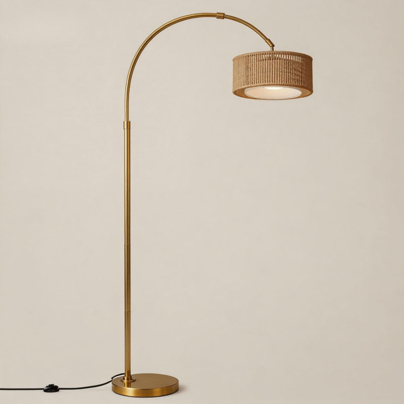 Floor Lamps With Remote Control For Living Room, Arc Floor Lamp With Remote & Dimmable Bulb, Boho Rattan Standing Lamp With 3 Color Temperatures, Height Adjustable Tall Lamp For Bedroom, Over Couch Reading Lamp