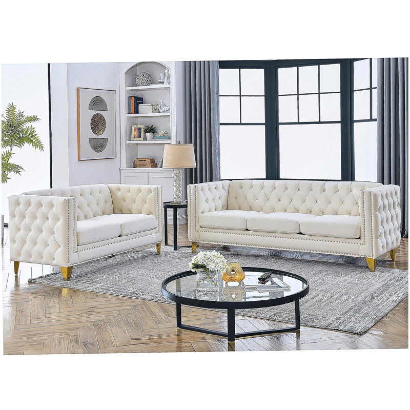 Canapé 3 places + canapé 2 places. VELOUR BEIGE