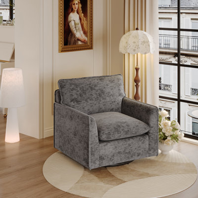 Fauteuil d'appoint pivotant à 360 °, fauteuils carrés simples confortables, fauteuils club rembourrés pour le salon, la chambre à coucher, la salle de lecture, tissu chenille gris