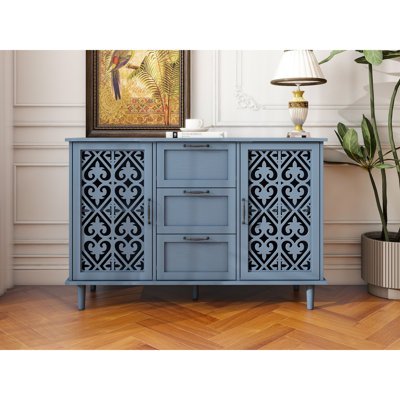 Armoire 2 portes et 3 tiroirs pour le salon - Panneau de particules bleu, pieds en bois massif, poignée en métal noir, chambre à coucher avec glissière inférieure lisse, bureau, bureau avec support aéré