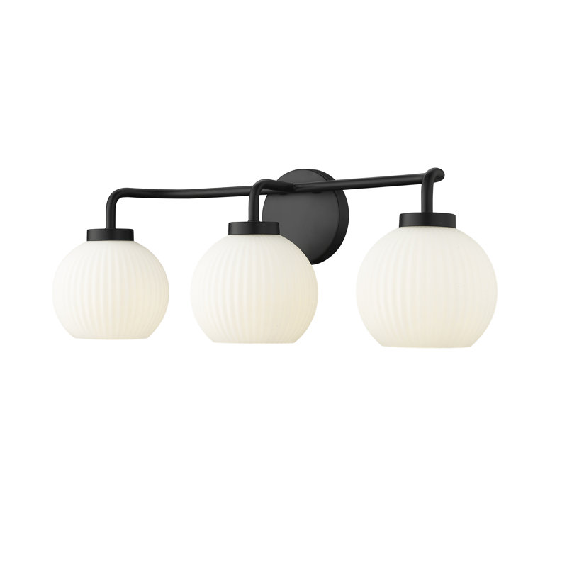 Breakwater Bay Ahlexus 3 Light Vanity with Opal Ribbed Glass Shade, Matte Black