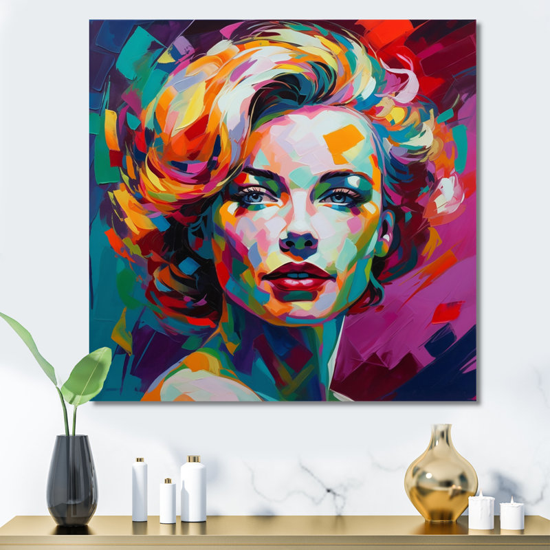 Portrait de femme pop art III, Toile tendue, H 36 po x l 36 po x P 1,5 po