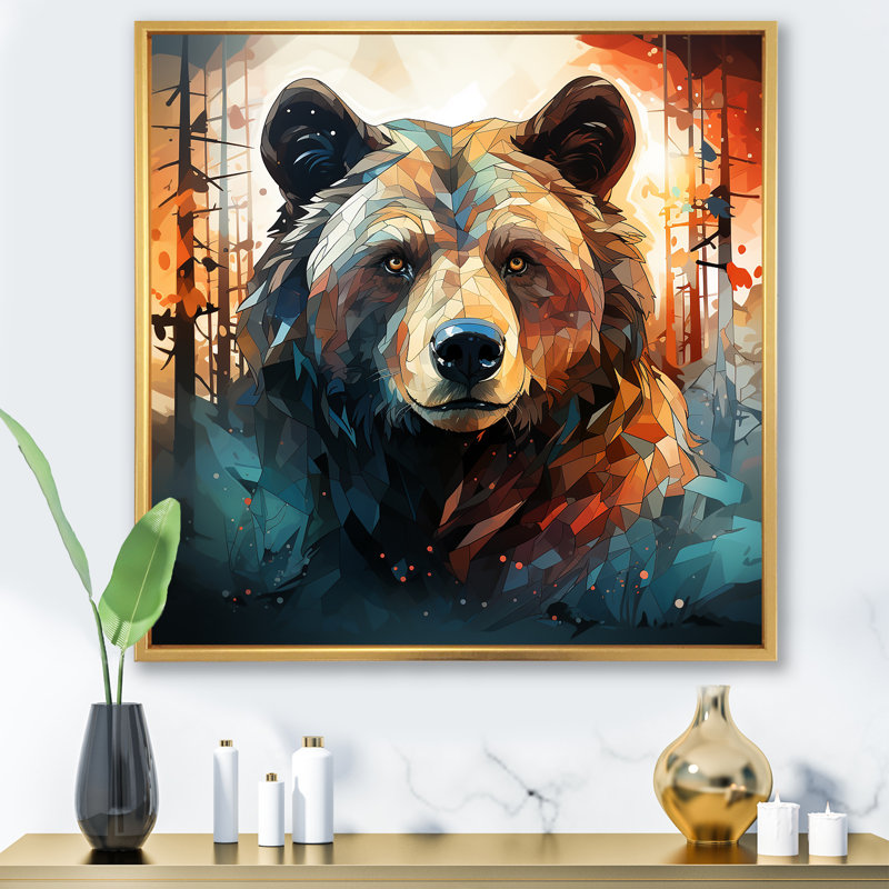 «Brown Bear Forest Portrait I - Bear 2», art mural, Cadre flottant doré, H 16 po x l 16 po x P 1 po