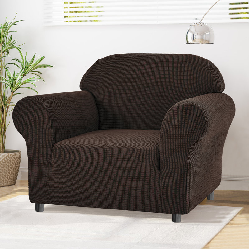Box Cushion Armchair Slipcover, Dark Brown