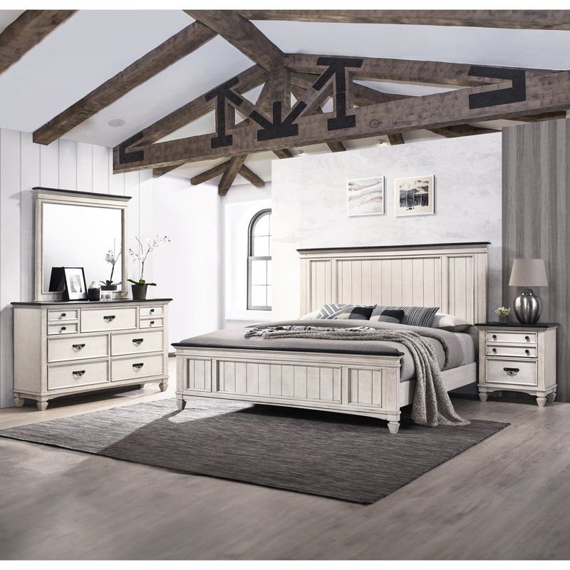 Style grand lit en bois massif, conception à panneaux, décor de chambre à coucher rustique en bois de taille chalet, tête de lit,