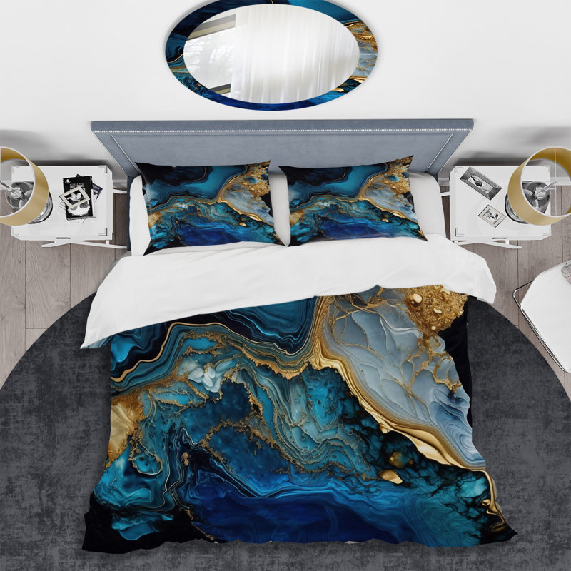 Ensemble de housse de couette moderne en polyester et microfibre Abstract Geode