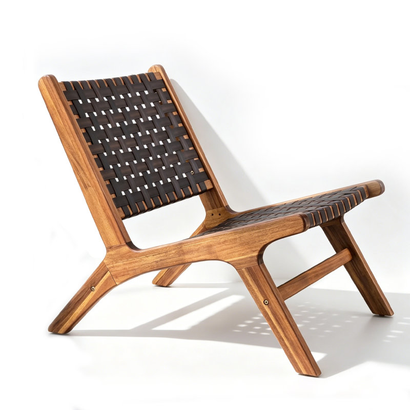 Chaise d'appoint moderne tissée Tierre, structure en bois massif, aucun assemblage requis