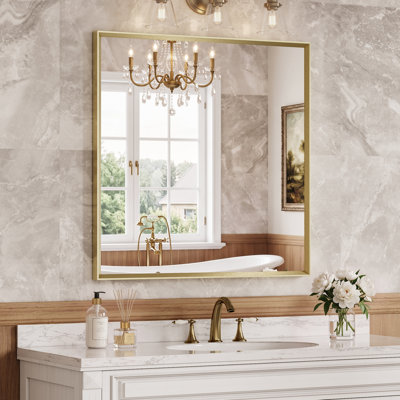 Miroir de salle de bain à bords biseautés, miroir mural en verre trempé avec cadre en aluminium antirouille, pour au-dessus d'un lavabo, dans une chambre ou une entrée.