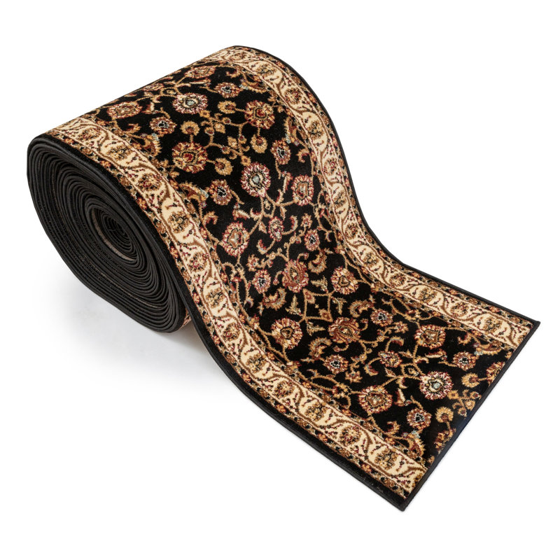 Chimeng Sarouk Oriental Black Custom Size Hallway Stair Runner - Traditional Floral Carpet, Rectangle 2'3" x 3'