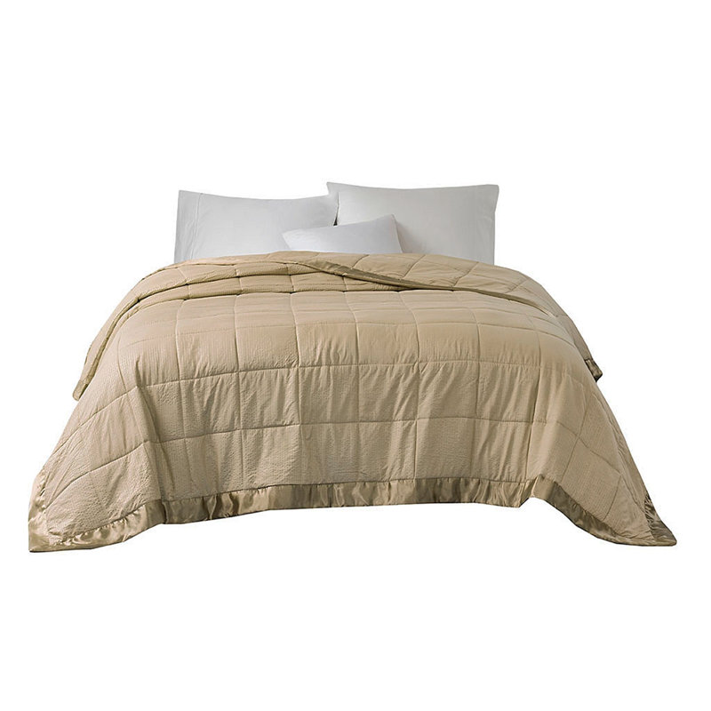 Lightweight Blanket With Satin Trim, Taupe, 107.99" L x 95.99" W