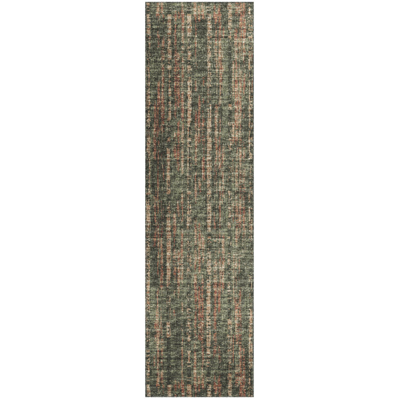 Tapis abstrait vert tissé à la machine, Tapis de couloir 2 pi 3 po x 7 pi 6 po