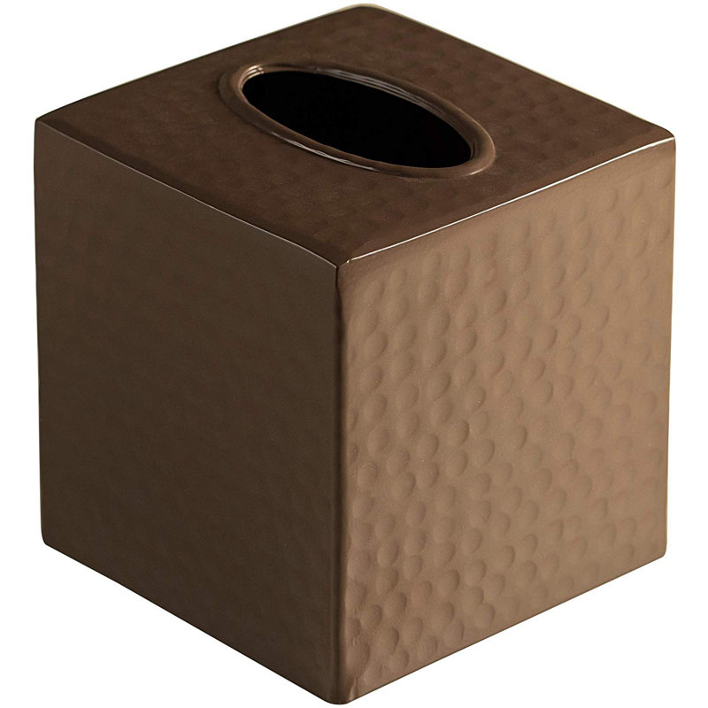Hand Hammered Metal Tissue Box Cover, Beaver Brown