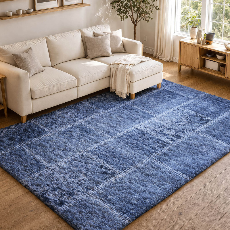 Tapis à poil long de qualité supérieure lavable à la machine ADS635, Navy, 8' x 10'