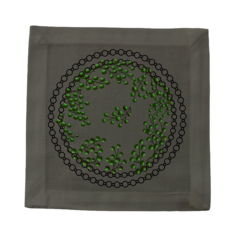 Christmas Berries Cotton Sateen Cocktail Napkins, Anthracite Green