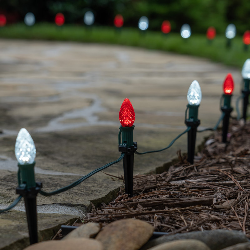 50-Foot Red and Cool White LED Pathway Lights with Glass Shades