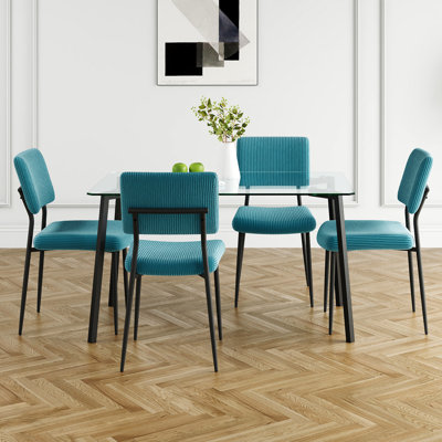 Modern Simple Table With A Glass Table And Four Chairs. Transparent Tempered Glass Countertop, Black Metal Legs, Suitable For Kitchen Living Room Dining Room (Set Of 5)(Dining Set)