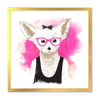 " Dressed Up Fennec In Pink Glasses Hipster Style " Painting Print