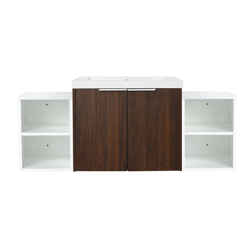 Meuble-lavabo à fermeture en douceur avec lavabo, Imitation chêne