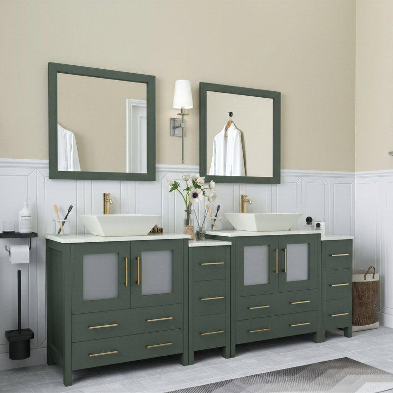  Ensemble de meuble-lavabo double 84 "avec miroir Modern, Vert rétro