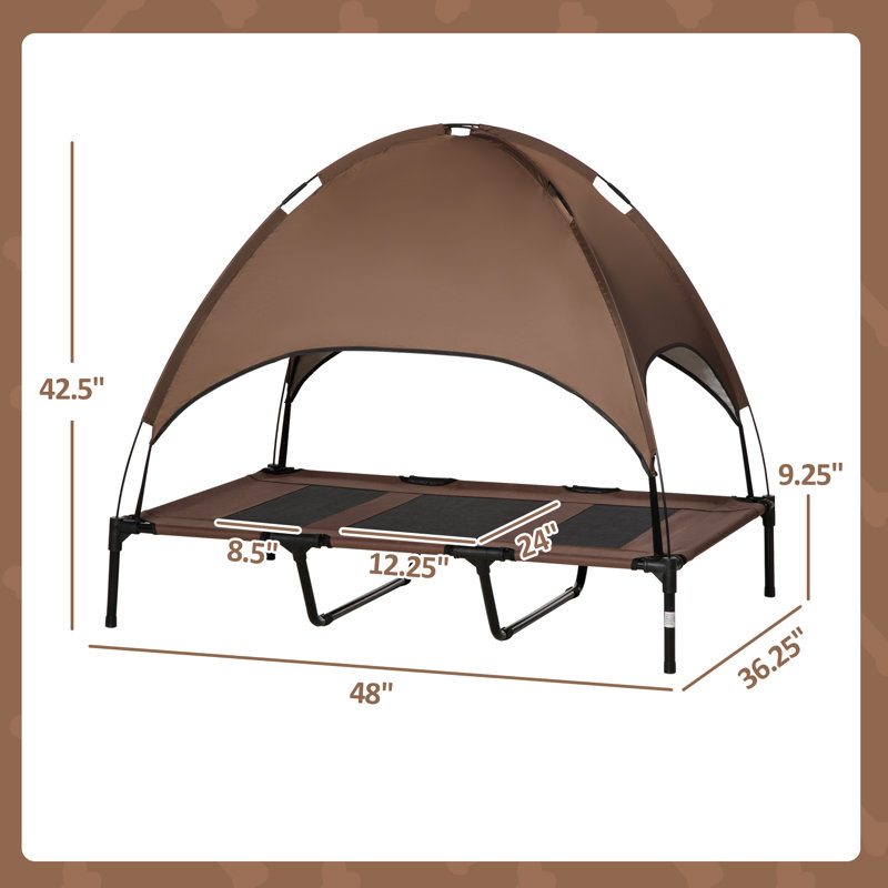 Lit de surélevé portatif 48 "x 36" pour chien avec abri de protection UV, café, 42.5" H x 48" W x 36.3" D, Coffee
