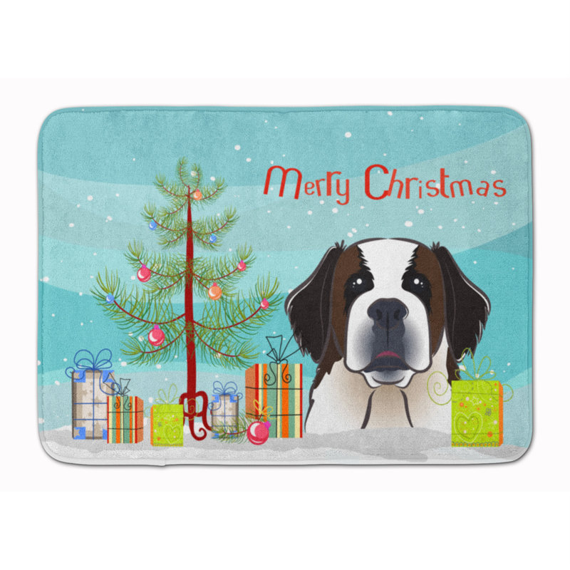 Tapis pour salle de bain à mousse mémoire de forme arbre de noël et saint bernard