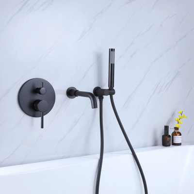 Robinet de baignoire et de douche noir mat à 2 poignées - Fabrication en laiton, équilibré, résistant à la rouille, douche à main, GPM, nickel, avec vis de fixation à fixation murale pour laiton massif