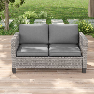 Patio Loveseat Sofa Bistro with Washable Cushion for Balcony, Porch, Yard