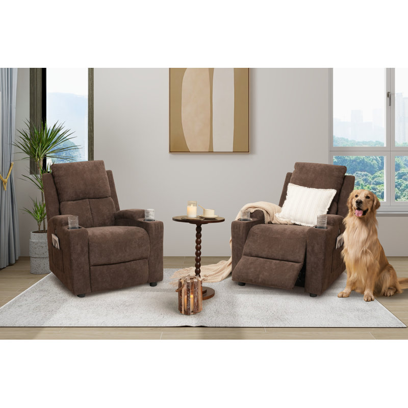 30.71'' Ultra-Comfortable Modern Recliner with Push-Back Mechanism, Dual USB Ports, and Cup Holders, Brown