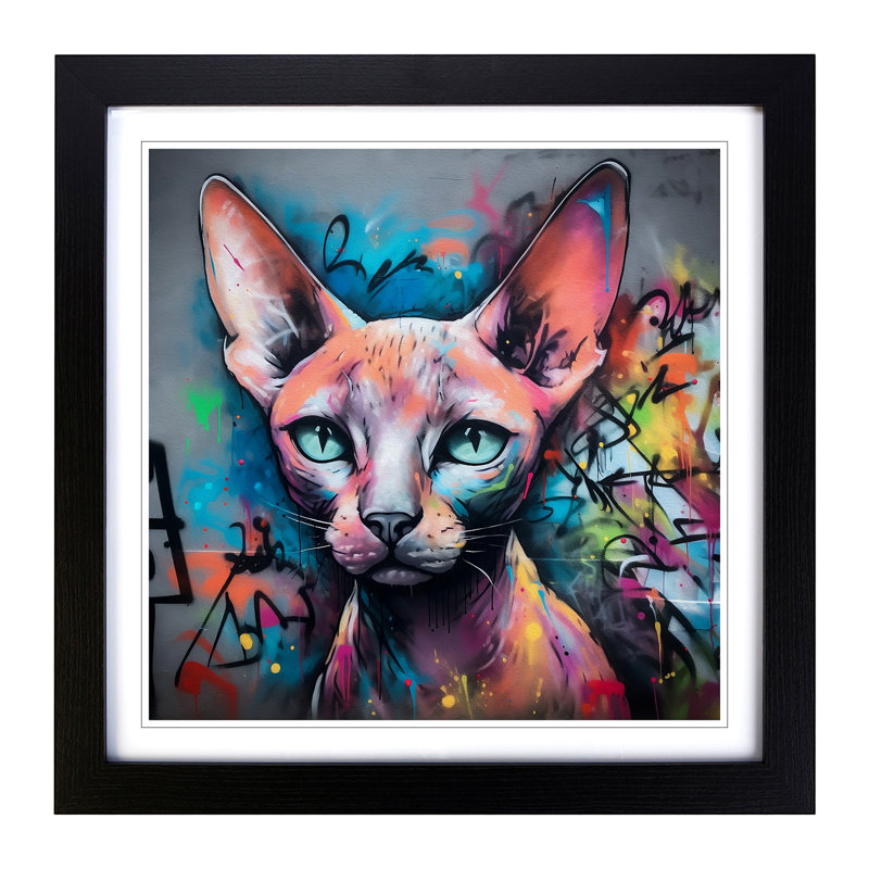Sphynx Cat Graffiti - Single Picture Frame Print on Wood