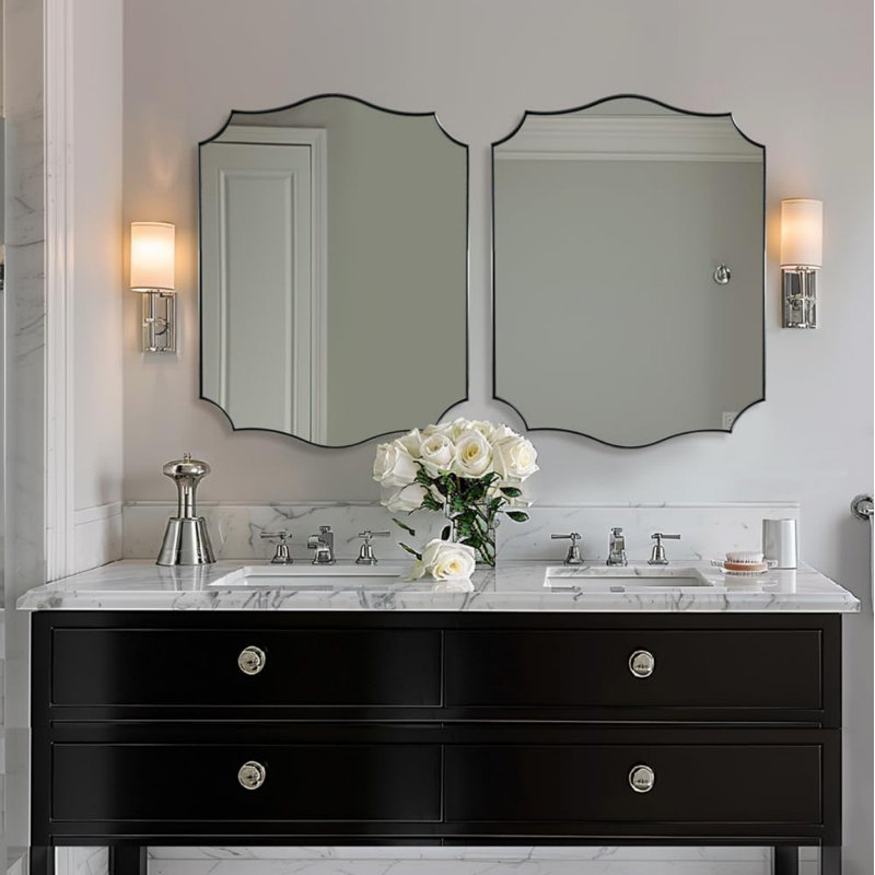 Miroir de salle de bain Anayalee Cadre en acier inoxydable, Nickel brossé, 36 po x 28 po