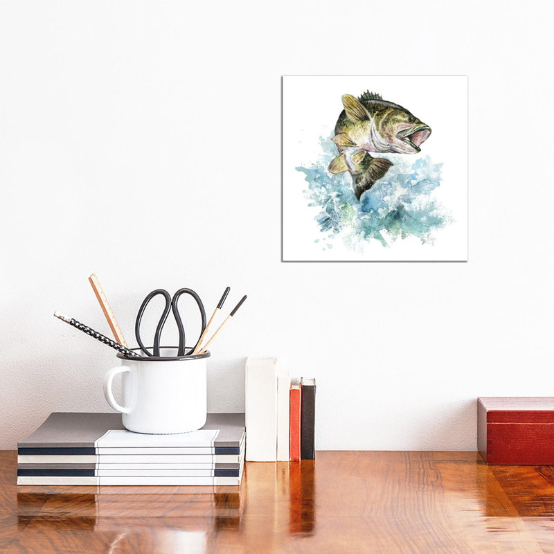 «Bass Fishing» par Ephrazy graphiques - peinture sur toile tendue, H 12 po x l 12 po x P 0,75 po